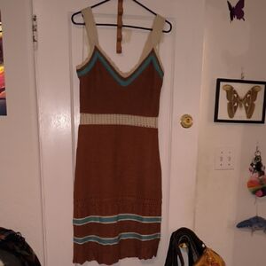 Absolutely Famous | Brown and Blue Striped Midi Dress